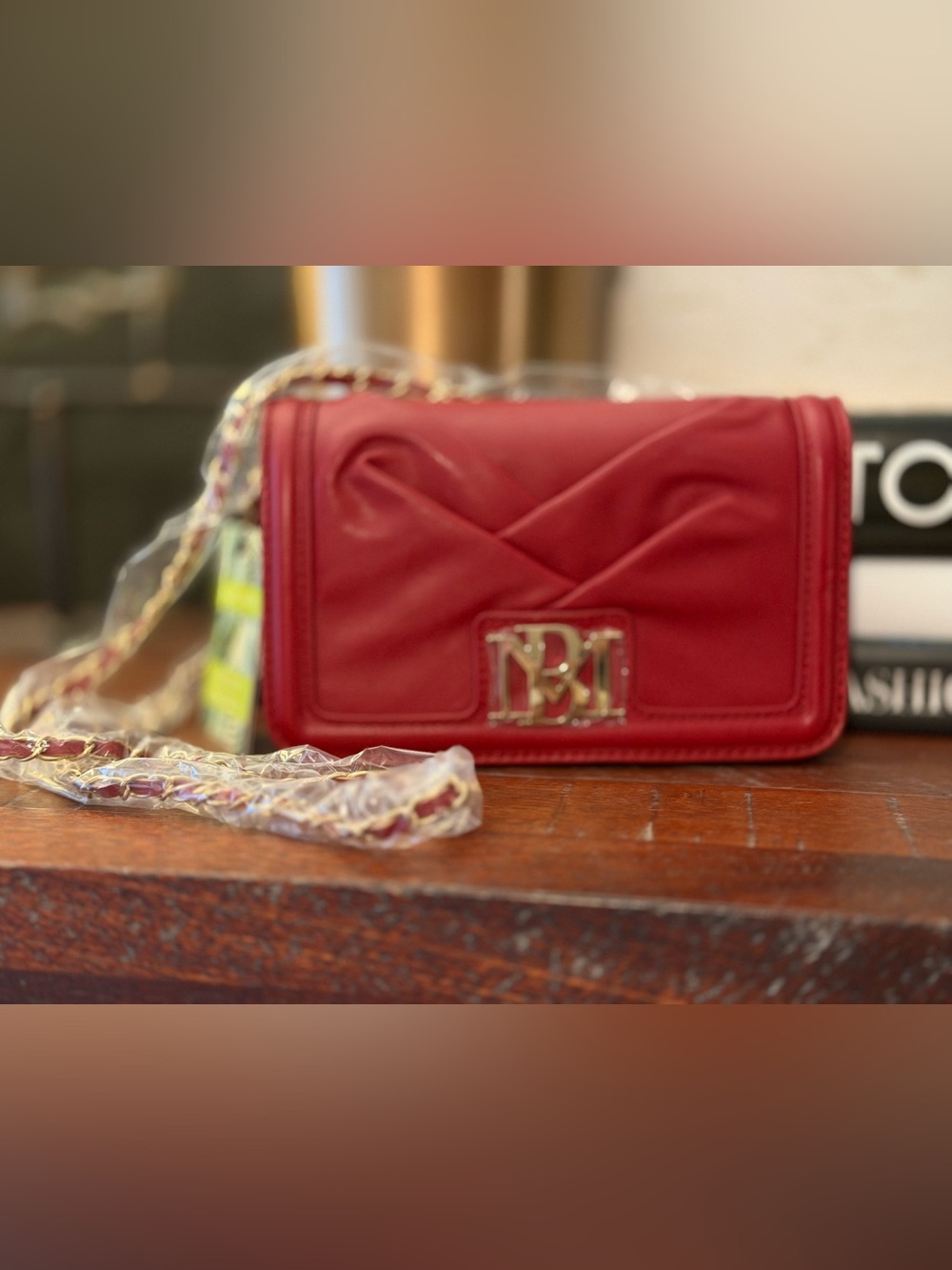 NWT Badgley Mischka Red Quilted Chain Crossbody Shoulder Bag Purse